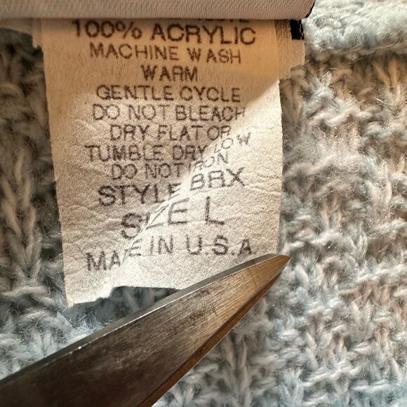 Haband! Powder Blue Short Sleeve Lace Knit Top sz L - Picture 6 of 6